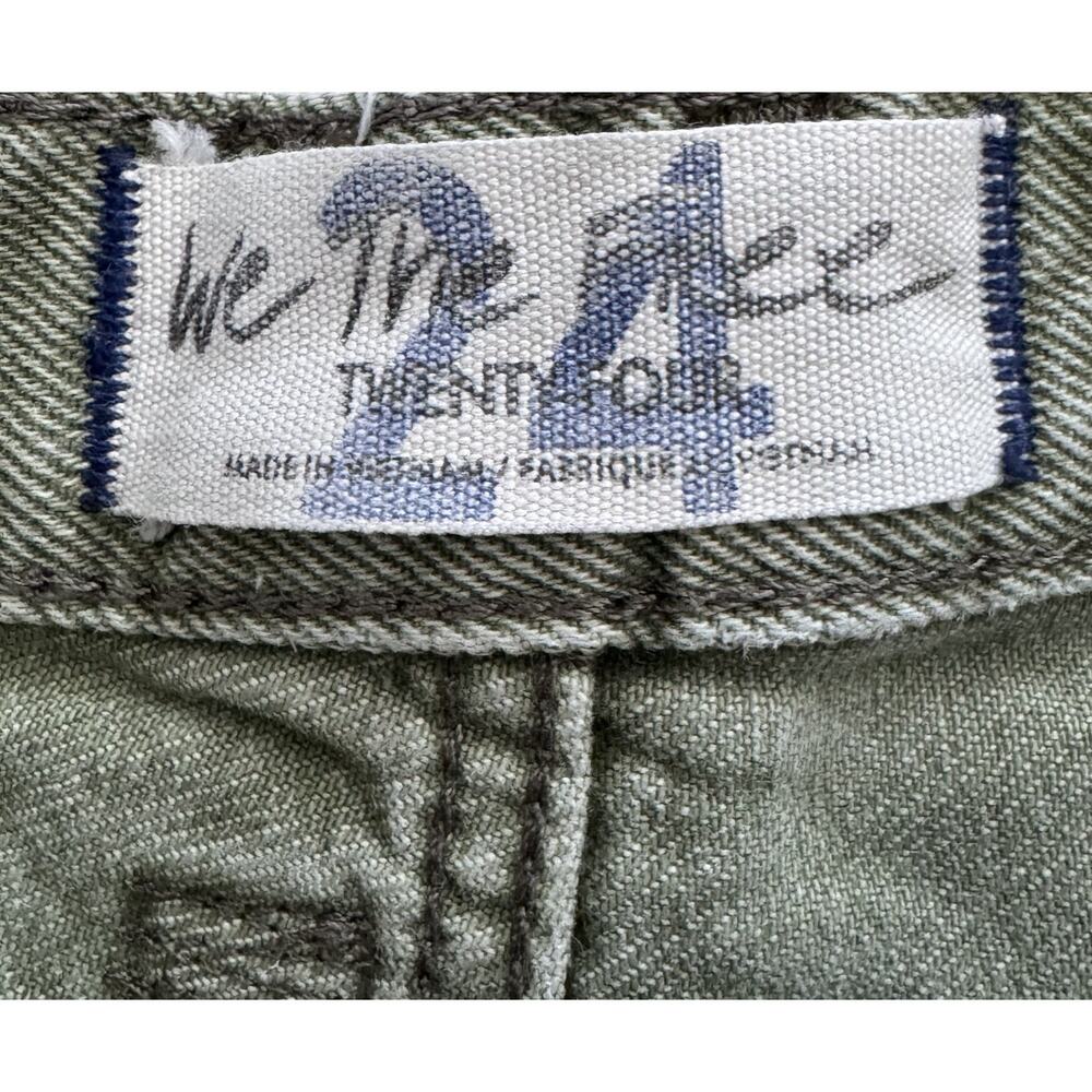 We The Free People Button Fly Army Green Denim Cut Off Shorts 24 Boho - Picture 2 of 5